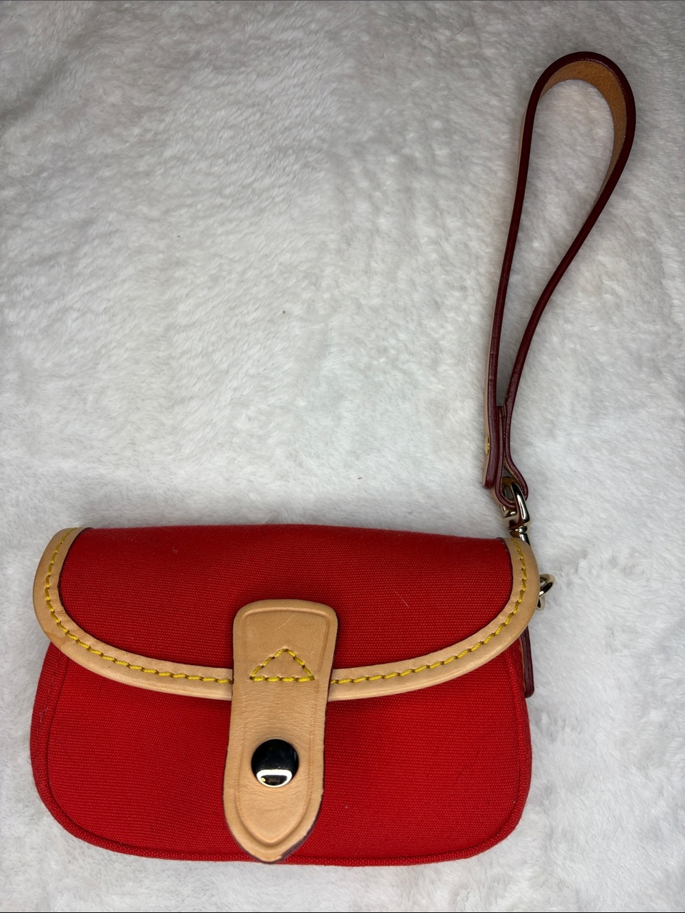 Dooney & Bourke Red Canvas Wristlet with Tan Trim